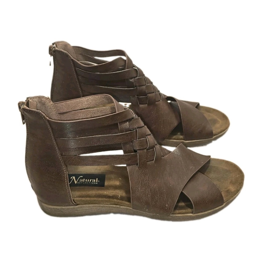 Natural Reflections Gladiator Sandals Women's 7 Brown Strappy Ankle Zip
